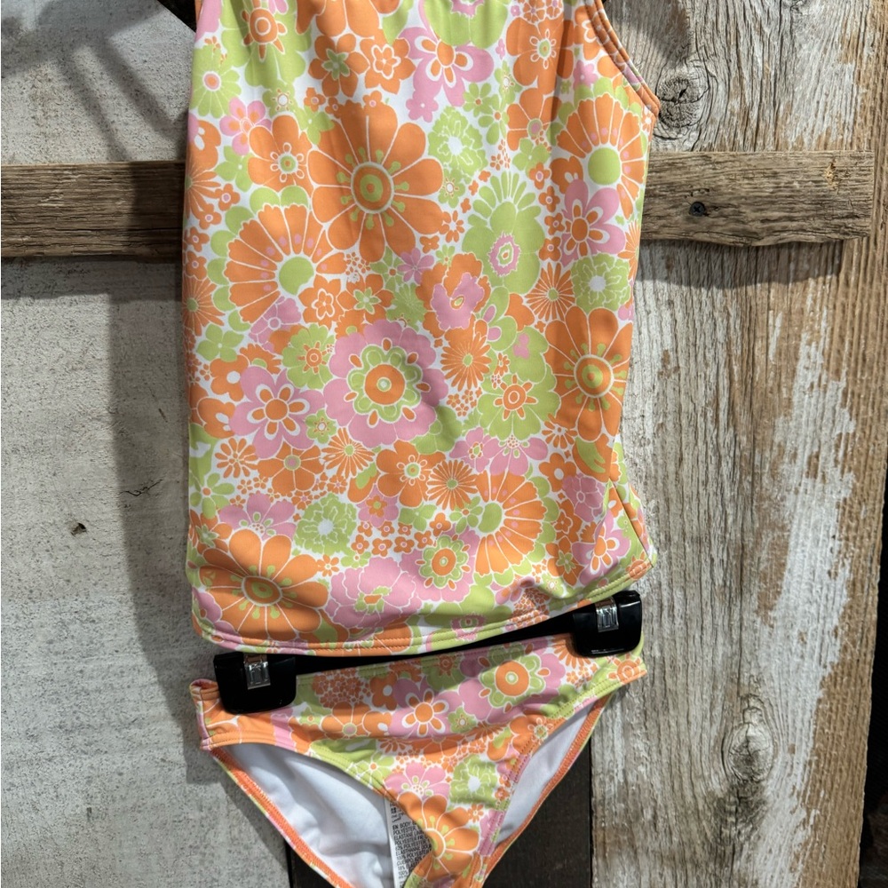 Roxy Floral Swimsuit in Orange and Pink